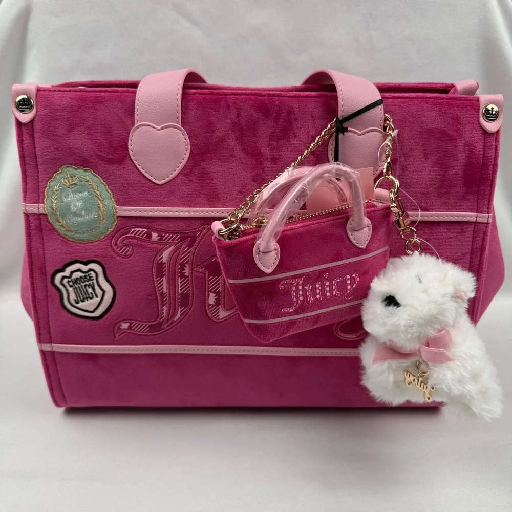Juicy Couture Study In Style Tote Raspberry Tart Velour Bag Queen Pink NWT